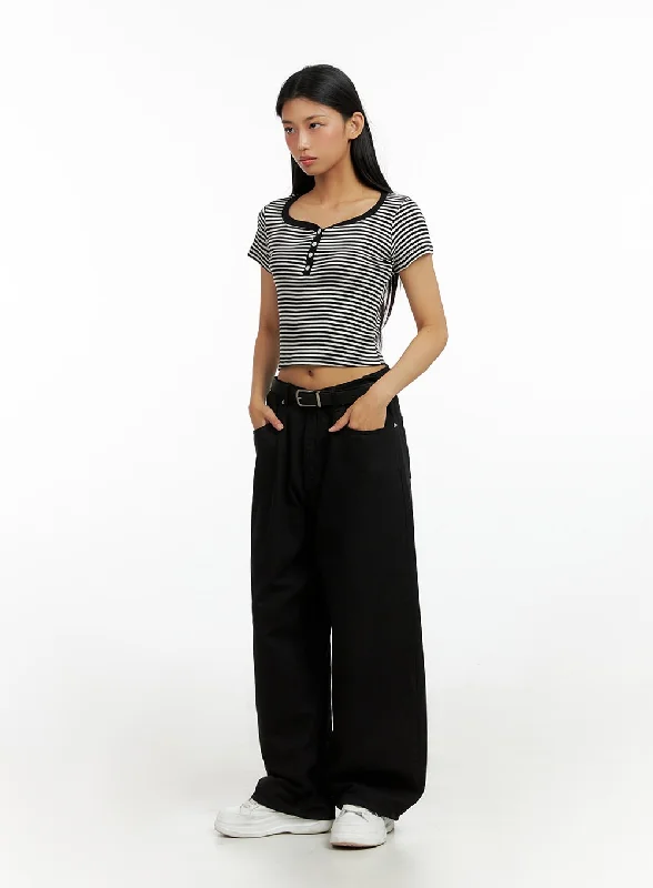 Pants With Pockets-Solid Wide Leg Pants IL419