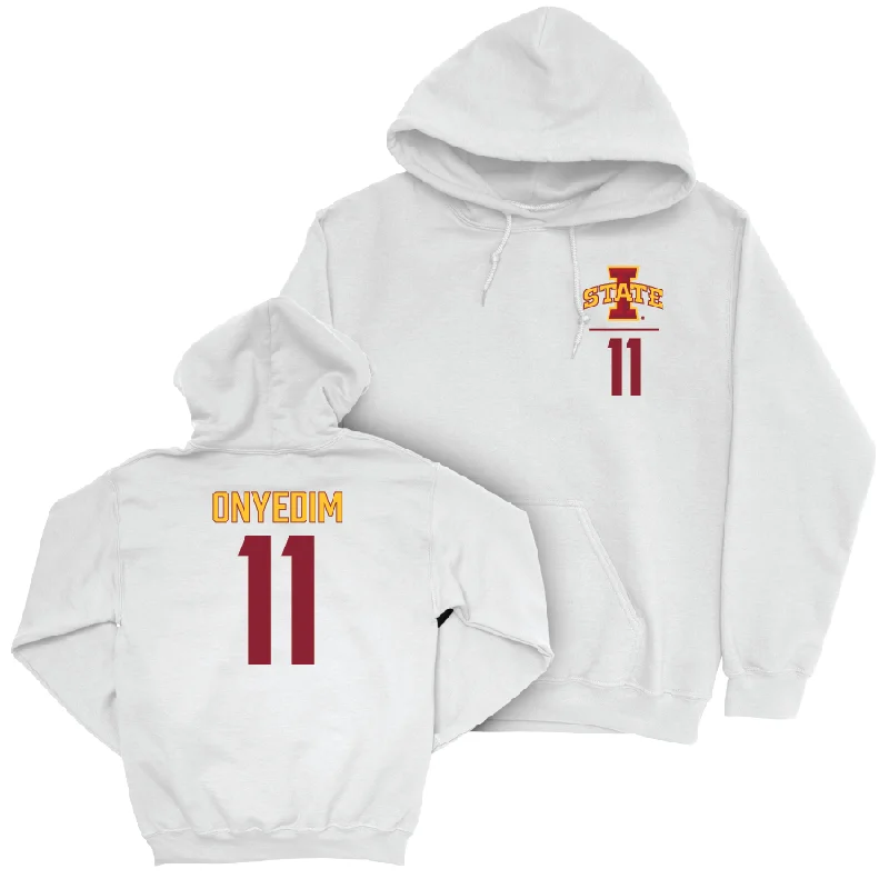 Hoodie With Slim Fit-Iowa State Football White Logo Hoodie - Tyler Onyedim