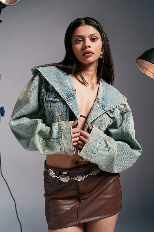 Jackets For Rainy Days-Retro Haze Cropped Denim Jacket