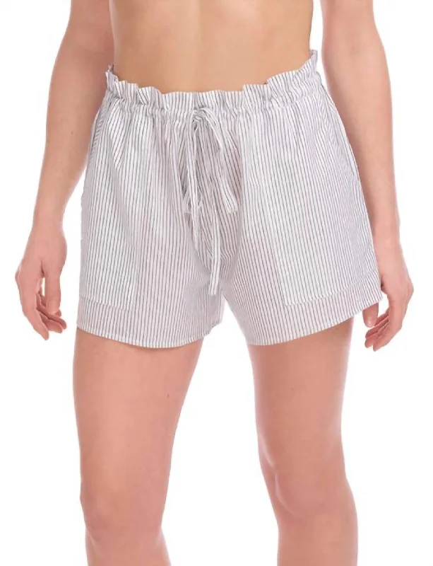 Shorts With Denim Material-Cotton Voile Pleated Short In Black & White