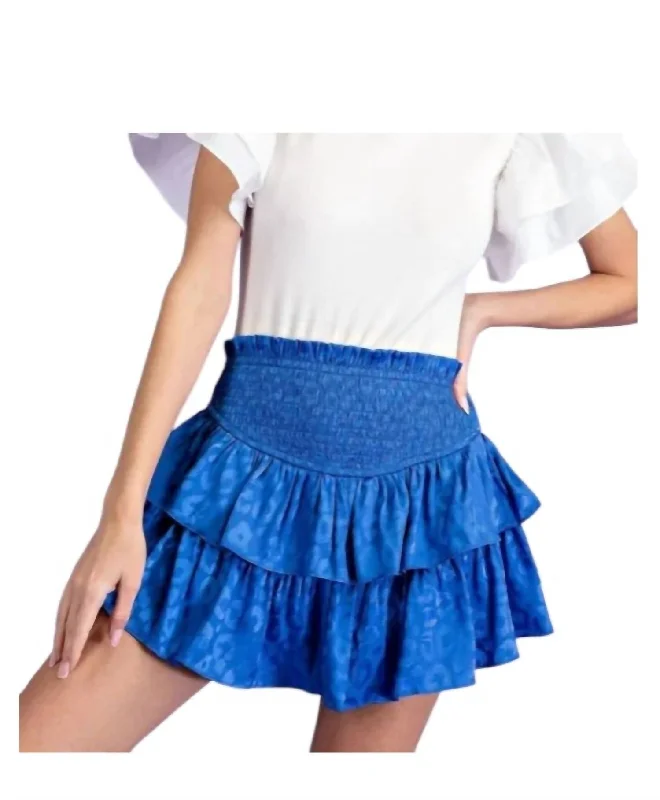 Shorts For Football-Smocked Ruffle Mini Skort In Royal Blue