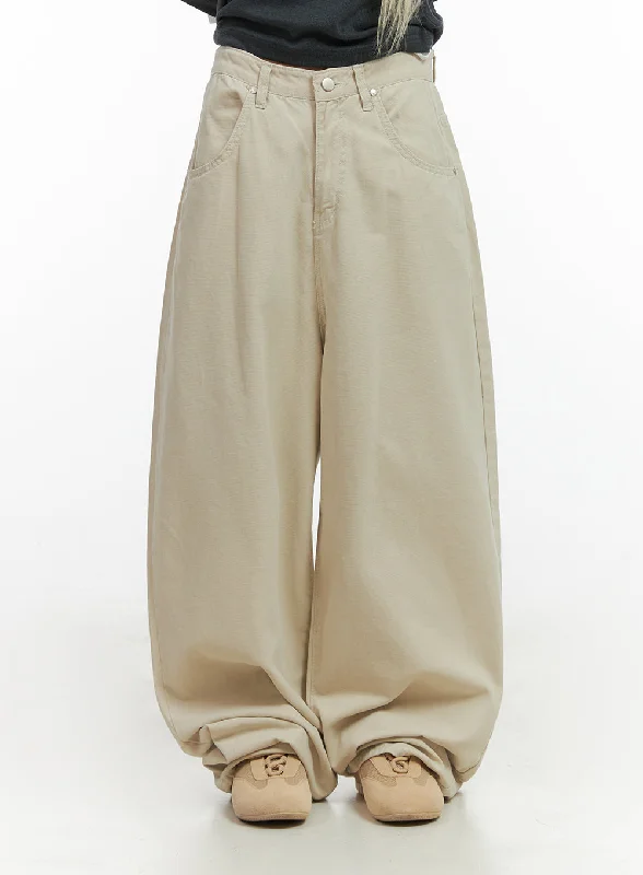 Pants With Wool Blend-Solid Cotton Wide-Leg Pants CO415