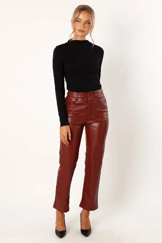 Pants For Parties-Maverick Vegan Leather Pants - Merlot