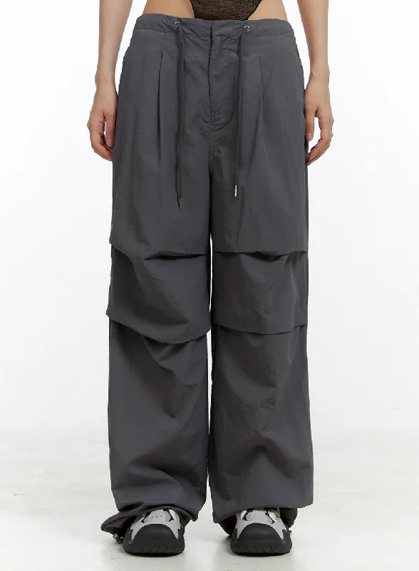 Pants With Minimalist Design-Drawstring Waist Pintuck Trousers CL410