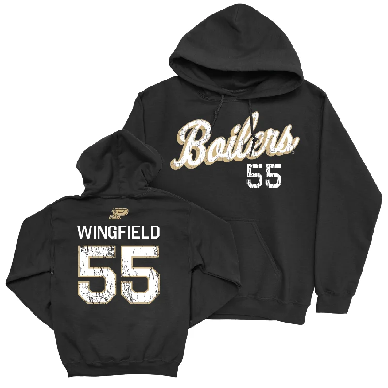 Hoodie With Tapered Cut-Football Black Script Hoodie  - DaJuanye Wingfield