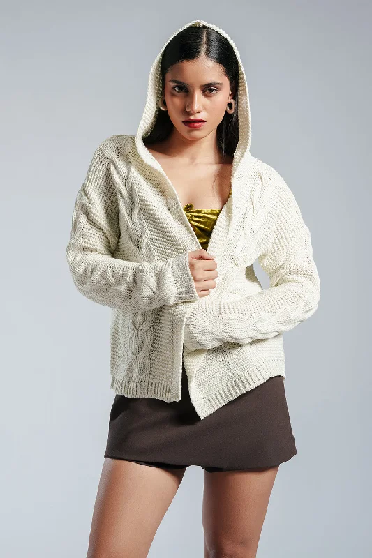 Jackets For Concerts-Snow Kissed White Knit Cardigan