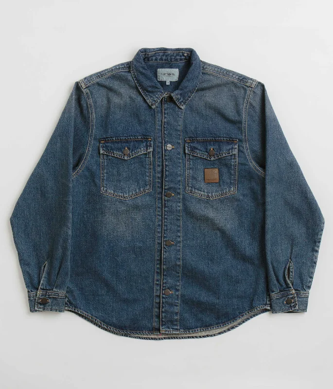 Jackets For Cold Weather-Carhartt Lincoln Shirt Jacket - Blue Worn Used Wash