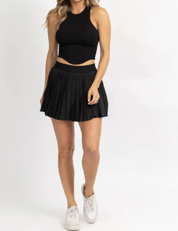 Shorts For Curvy Women-Pleated Elastic Tennis Skirt In Black