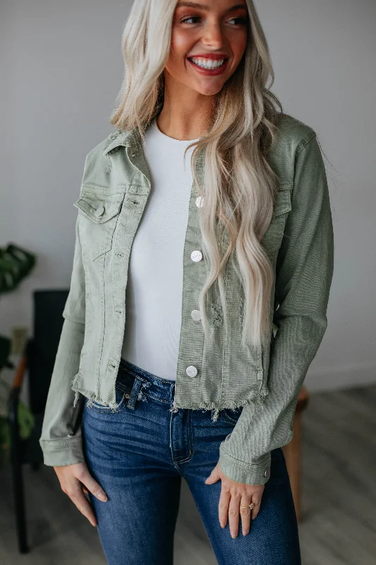 Jackets For Electricians-Gemma Risen Denim Jacket - Olive