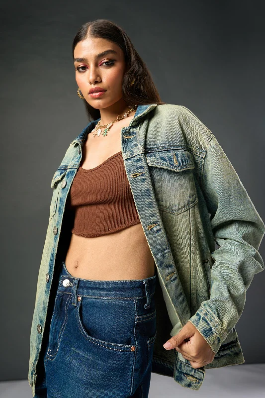 Jackets With Crop Top Style-Urban Swirl Women's Denim Trucker Jacket