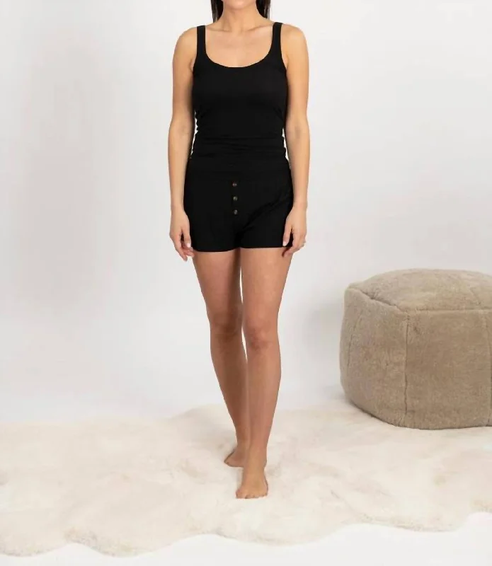 Shorts For Plus Size-Ribbed Bamboo Shorts In Black