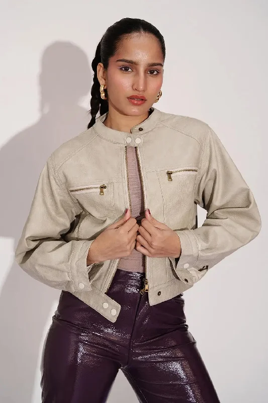 Jackets For Music Festivals-Beige Bliss Women's Biker Jacket