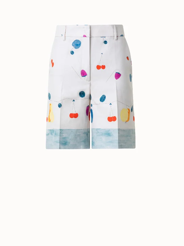 Pants For Baseball-Cotton Silk Double-Face Bermuda Shorts with Fruits Print