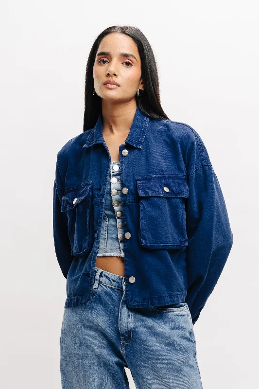 Jackets With Luxury Fabric-Blue Oversized Denim Jacket