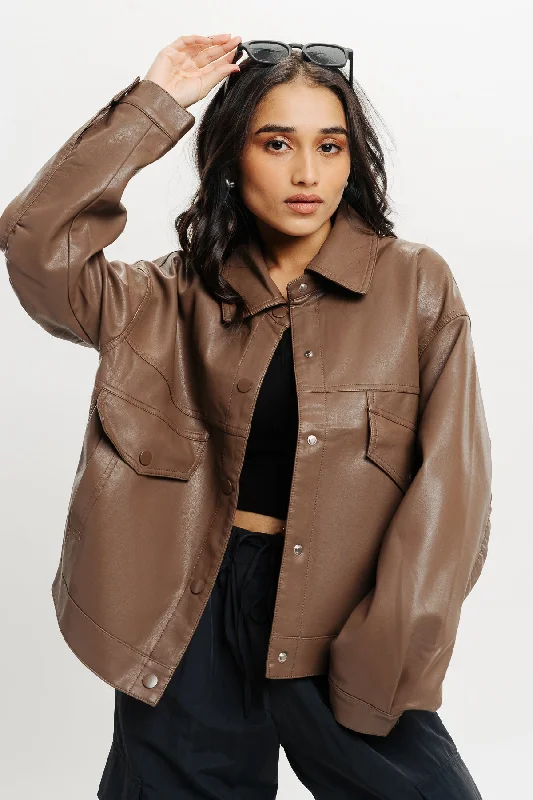 Jackets For Plus Size-Brown Leather Jacket