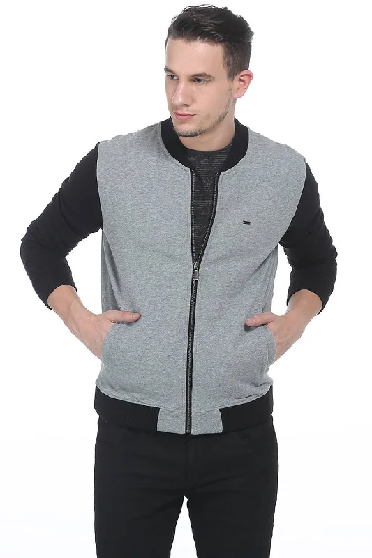 Jackets With Embroidered Details-Muscle Fit High Neck Knit Jacket