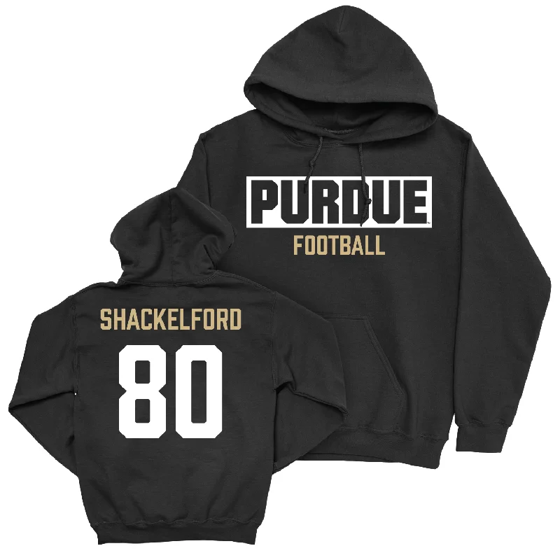 Hoodie With Mesh Panels-Football Black Staple Hoodie - Ryne Shackelford | #80