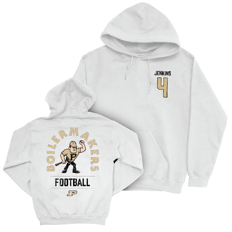 Hoodie With Minimalist Design-Football White Mascot Hoodie - Kydran Jenkins | #4