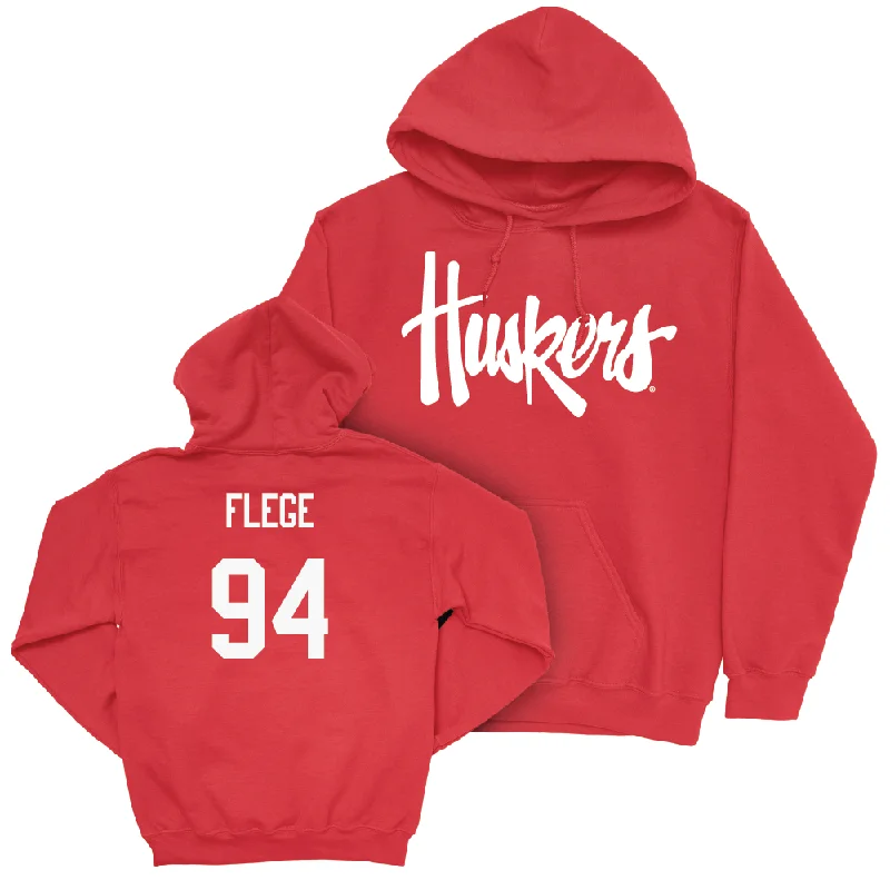 Hoodie With Floral Prints-Red Football Huskers Hoodie  - Aidan Flege