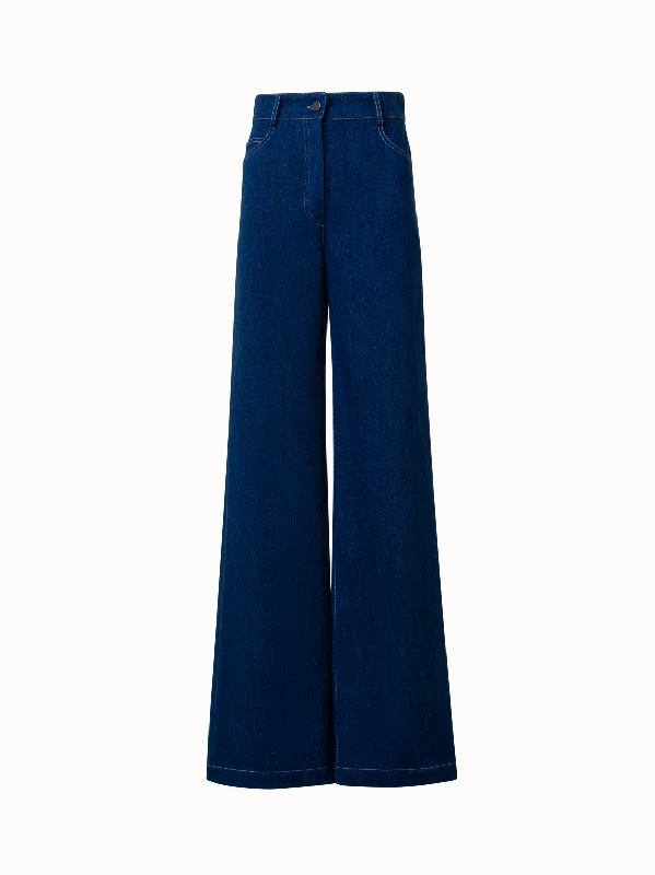 Pants With Adjustable Fit-Wide Cotton Denim Pants