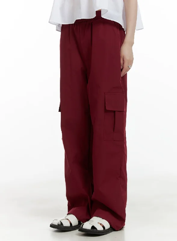 Pants With Wool Blend-Solid String Waist Cargo Pants CL412