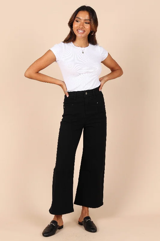 Pants For Football-Georgette High Waisted Straight Leg Pants - Black