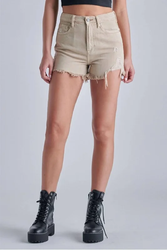 Shorts For Factory Workers-Finn Step Hem High Rise Frayed Short In Khaki