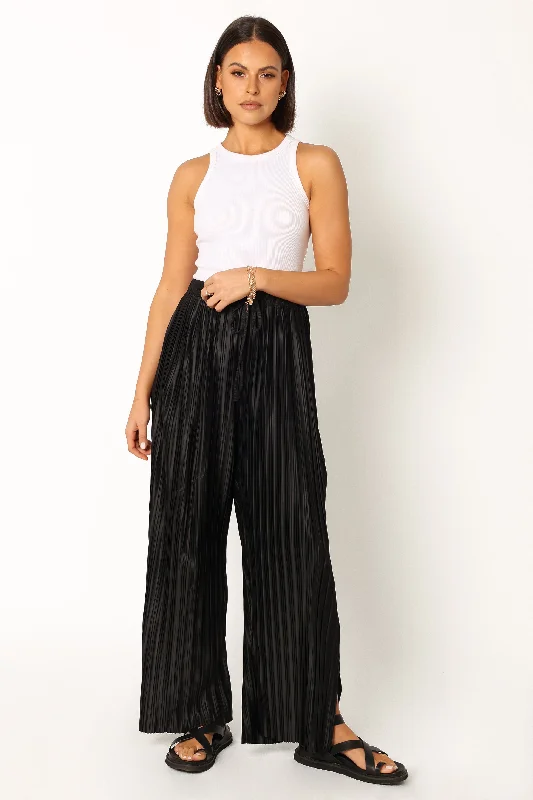 Pants With Frayed Edges-Sasha Pleated Pants - Black