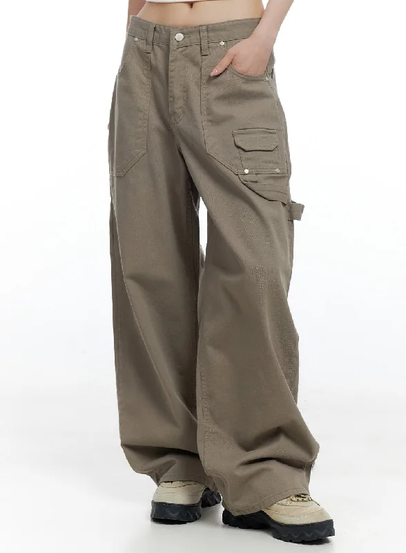 Pants For Women-Mini Pocket Detail Wide-Fit Pants CO426