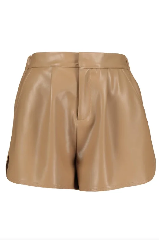 Shorts With Anime Designs-Women's Alejandra Vegan Leather Short In Camel