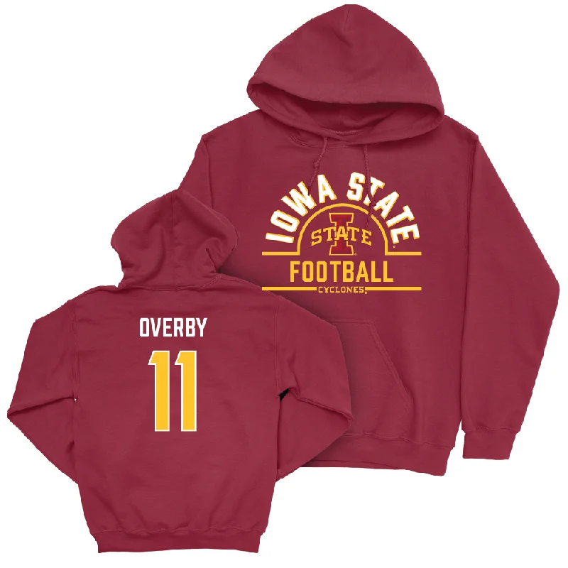 Hoodie With Moisture-Wicking Tech-Iowa State Football Crimson Arch Hoodie  - Dominic Overby