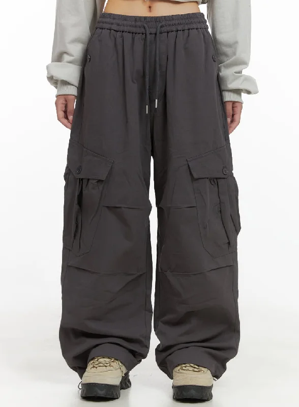 Pants With Drawstring-String Banded Baggy Cargo Pants CS403