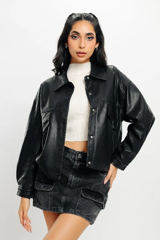 Jackets With Asymmetrical Cut-Light Leather Shacket