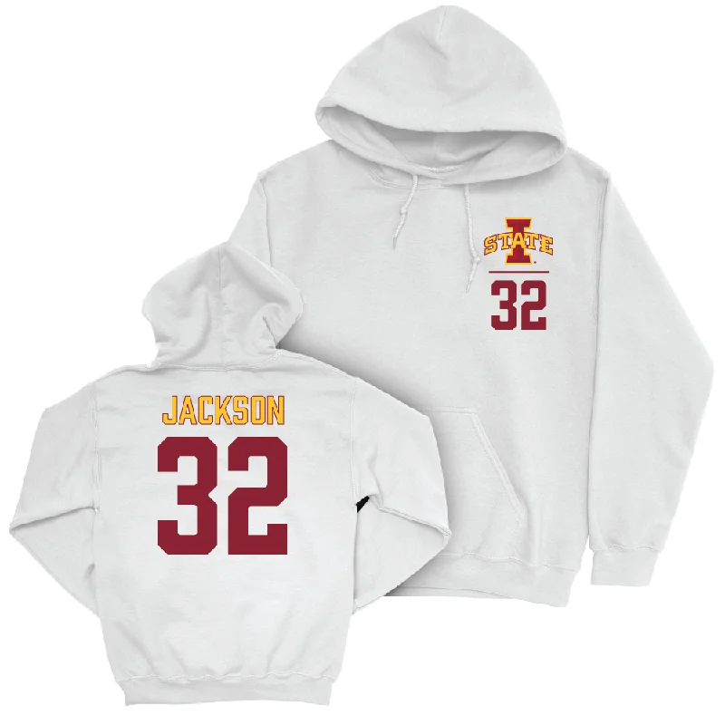 Hoodie With Nylon Fabric-Iowa State Football White Logo Hoodie  - Angelo Jackson