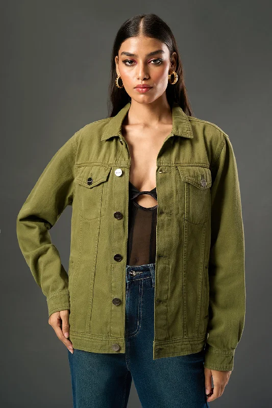 Jackets For Camping-Olive Revive Denim Trucker Jacket