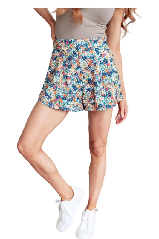 Shorts With Drawstring-Drop Of Golden Sun Floral Shorts In Blue