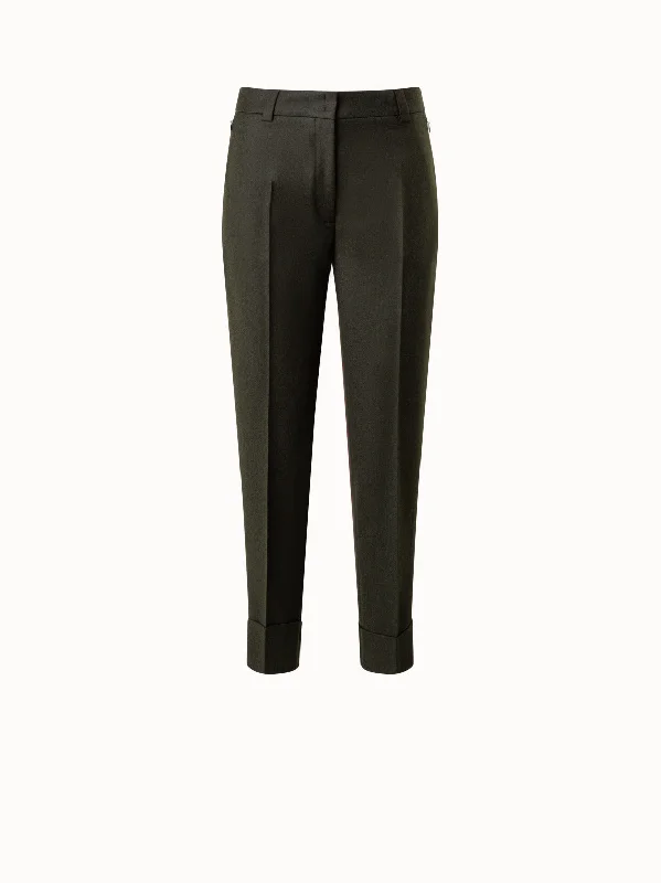 Pants With Spandex Material-Wool Stretch Flannel Cropped Tapered Pants