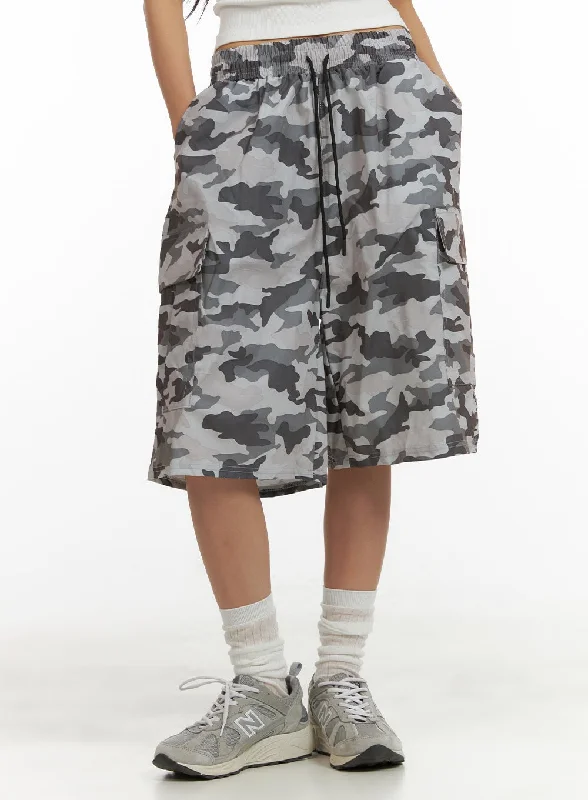 Pants With Adjustable Fit-Midi Camo Cargo String Pants CU414