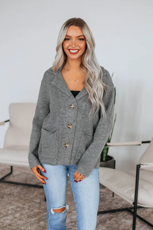 Jackets With Leather Fabric-Tannis Knit Jacket - Heather Grey