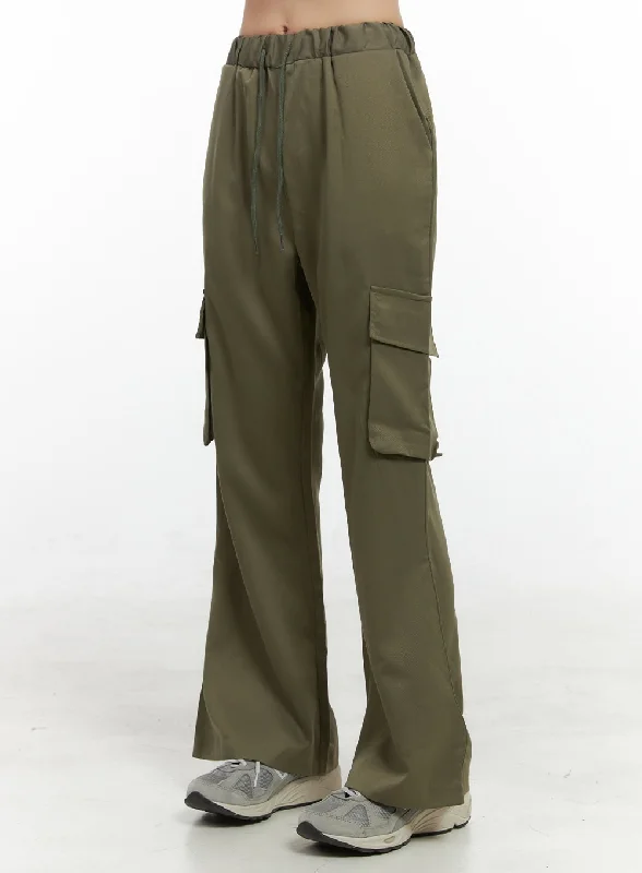 Pants For Skiing-Banded Pocket Boot-Cut Cargo Pants OS410