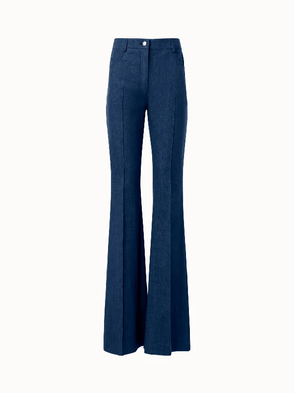 Pants With Cuffed Hem-Cotton Denim Stretch Bootcut Pant