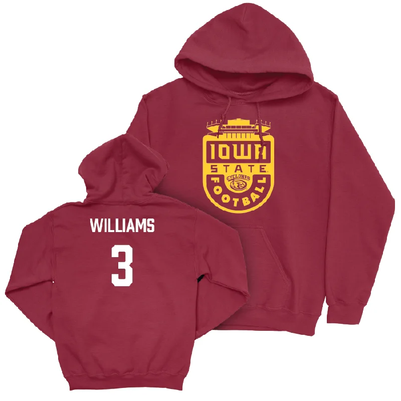 Hoodie With Button Closure-Iowa State Football Crimson Football Stadium Hoodie  - Jontez Williams