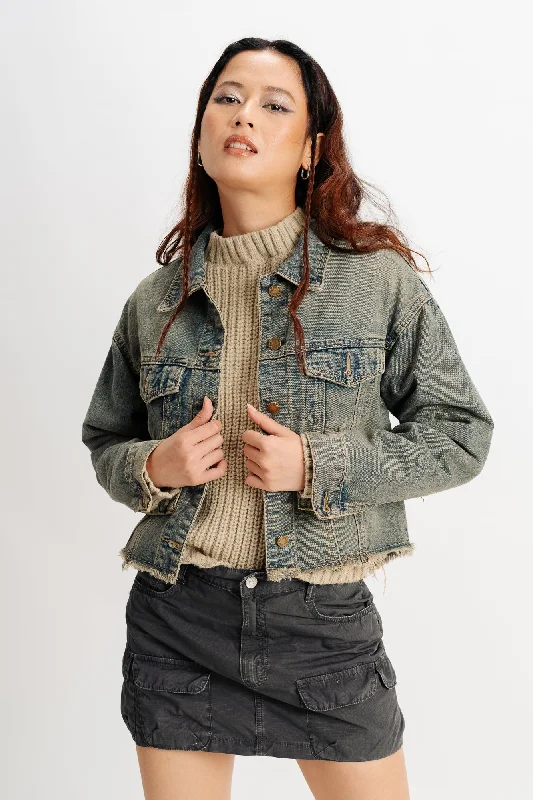 Jackets For Retro Style-Vintage Frayed Denim Jacket