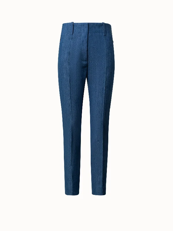 Pants For Office-Slim Cotton Denim Stretch Pants with Ankle Length