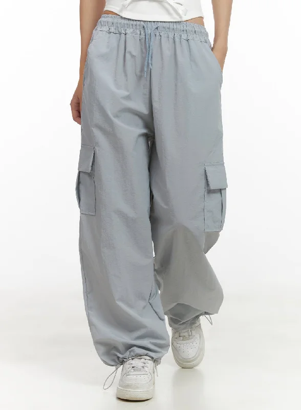 Pants For Petite Women-Cargo Banded Nylon Pants CL431