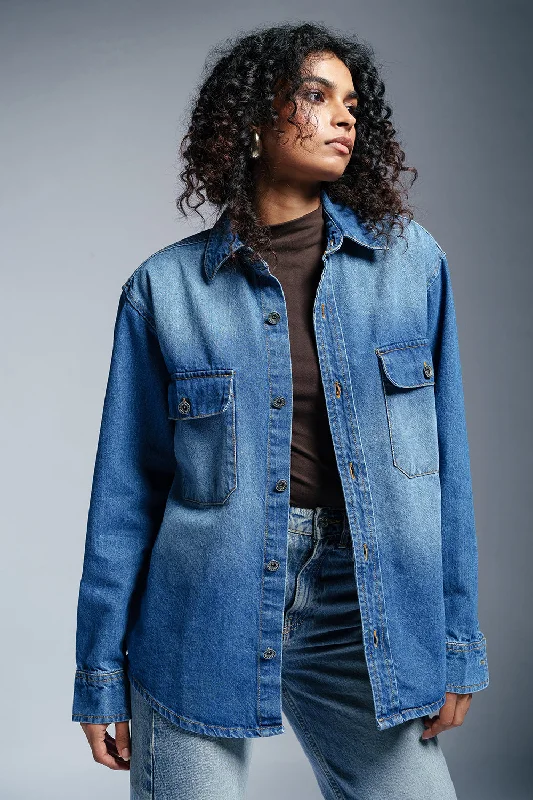 Jackets For Festival Wear-Chrome Blue Women's Denim Jacket