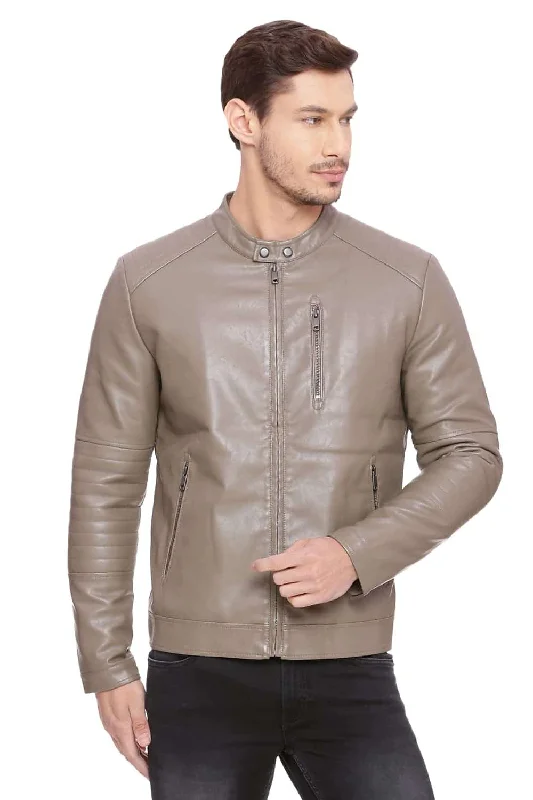 Jackets For Hiking-Comfort Fit Faux Leather Jacket