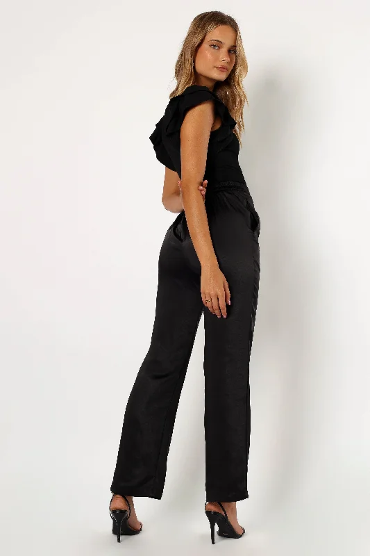 Pants With Button Closure-Novalee Satin Pant - Black