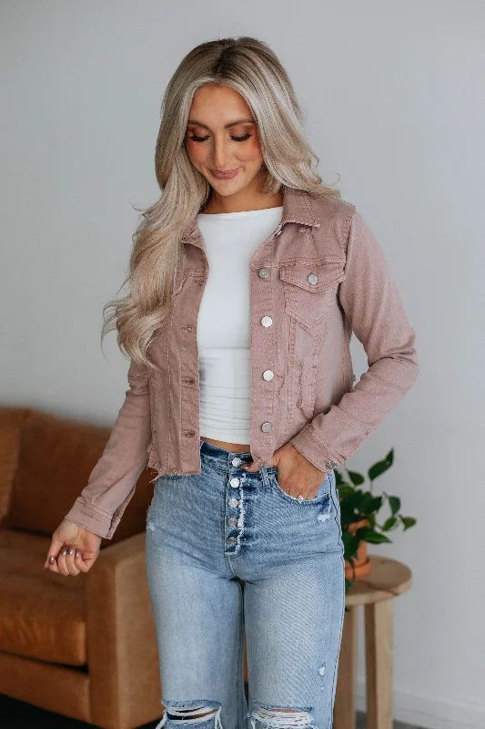 Jackets For Mechanics-Gemma Risen Denim Jacket - Dusty Mauve