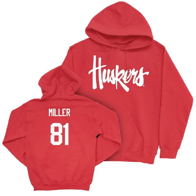 Hoodie With Bold Graphics-Red Football Huskers Hoodie  - Hayes Miller